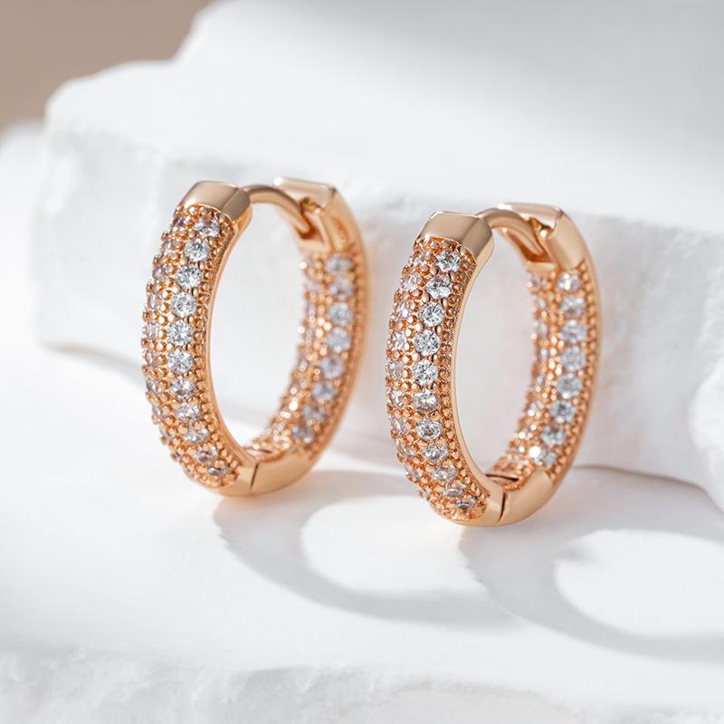 Double Layer Full Natural Zircon Big Hoop Earrings Women Fashion  Rose Gold Color High Quality Fine Daily Jewelry
