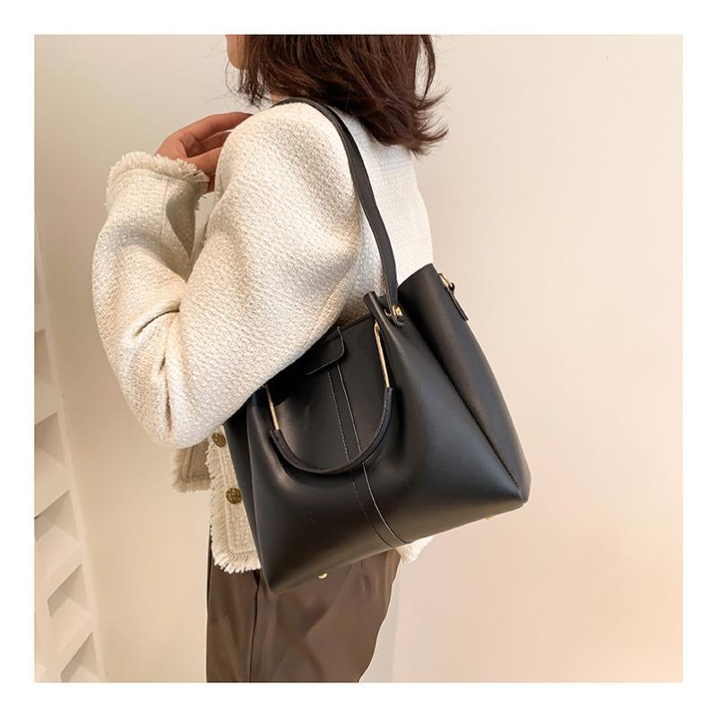 Damen Faux-Leder Eimer Tasche Neu Retro Minimalistisch Große Kapazität Reißverschluss Schulter Handtasche