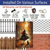 2D Flat Vintage Autumn Forest Witch with Black Cat Aluminum Metal Sign‑8.0x12.0inch Halloween Wall Decor, Witch Broom Fall Maple Leaf Art Plaque