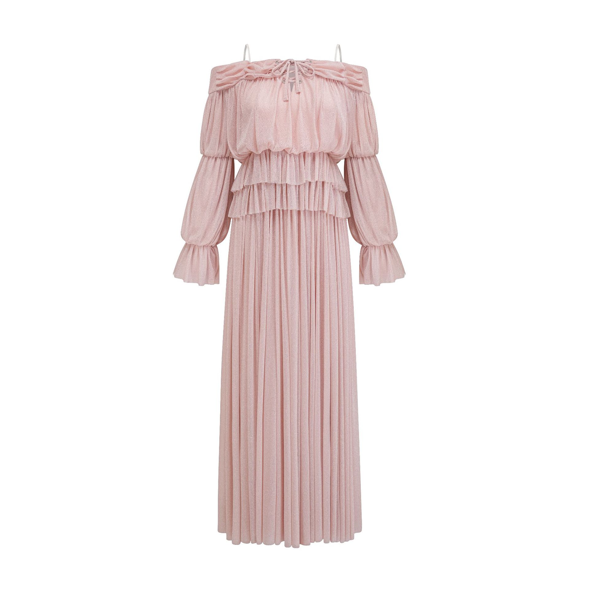 

Платье с завышенной талией, приталенное, длинное, французский темперамент, длинный рукав, длинное платье, повседневное, для путешествий, юбка XL розовый