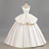 Champagne Satin Strapless Vintage Wedding Dress 2026 - New Style for Petite Brides, High-Quality French Haute Couture Main Dress