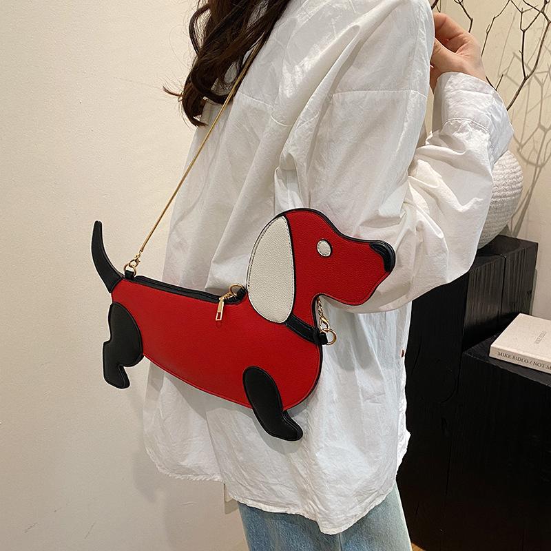 Yogodlns Cartoon Dog Design Shoulder Bag for Women's PU Leather Crossbody Bags with Chain Personalized Zipper Evening Party Purse Satchel