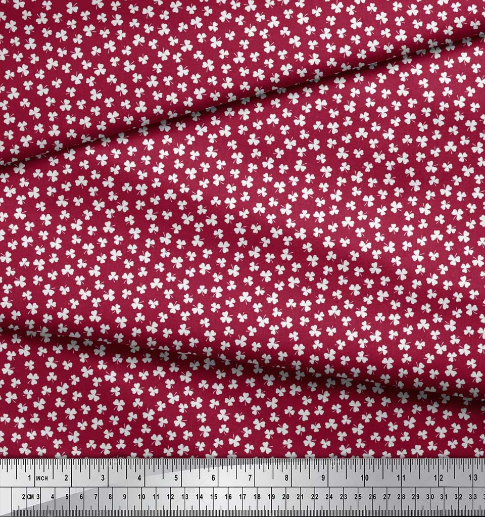 Soimoi Japan Crepe Satin Fabric Clover Leaves Small Print Fabric by Metre 42 Inch