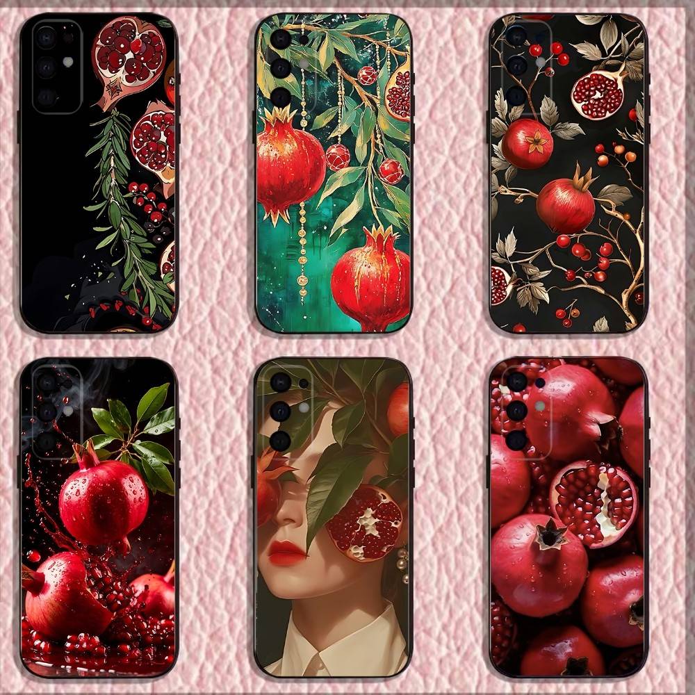 Food Fruit Red Pomegranate Phone Case For Samsung S25,S24,S21,S22,S23,S30,Ultra,S20,Plus,Fe,Lite,Note,10,9,5G Black Cover