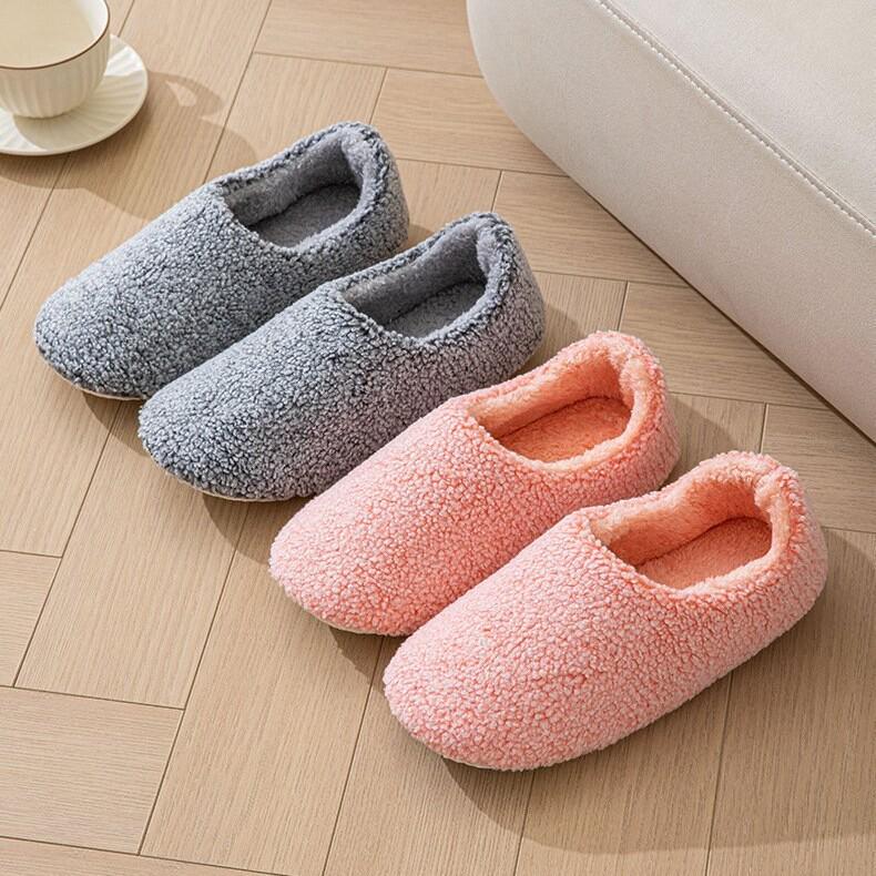 Women’s and Men's Plush-Lined Cotton Slippers: Warm, Non-Slip, Closed Heel for Indoor Use In Autumn and Winter