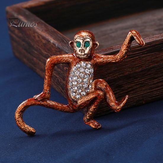 Cute Monkey Animal Shape Brooch Shining Rhinestones Inlaid Suit Lapel Pin Temperament Scarf Buckle Badge Dress Coat Accessories