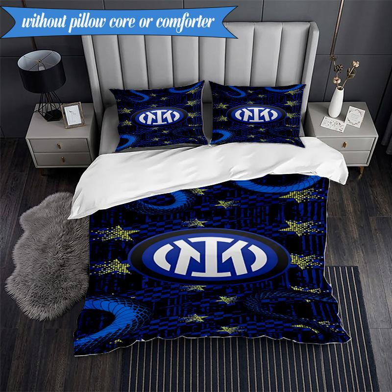 3 PEZZI F.C. Set Biancheria da Letto Morbido Stampato Internazionale Milano, Include 1 Federa per Piumone e 2 Federe per Cuscino, Perfetto per Camera da Letto, Dormitorio, Regalo per Fan