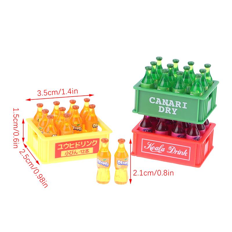 1Set 1:12 Dollhouse Miniature Drinks Soda Drink Bottle with Storage Box Model Doll House Living Scene Decor Toy