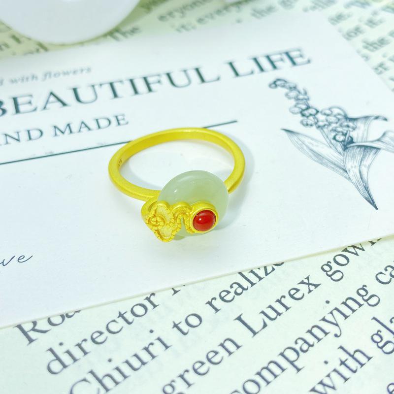 

S925 Sterling Silver Hetian Jade Adjustable Ring with Auspicious Cloud Design Open Adjustable