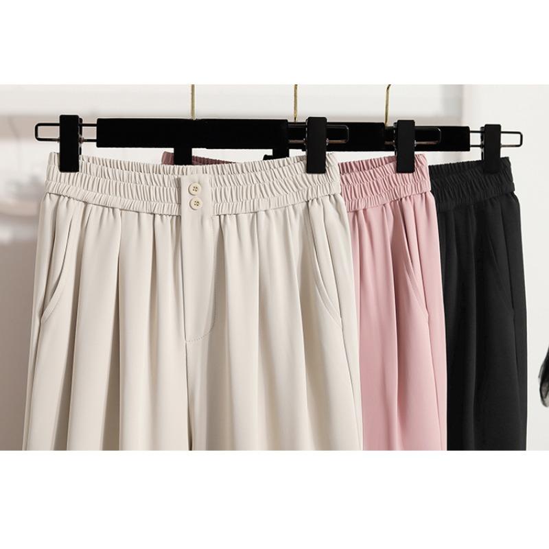 DIMANAF Übergröße Sommer Lange Hosen Damen Locker Elastischer Bund Freizeithosen Neu Einfarbig Hosen