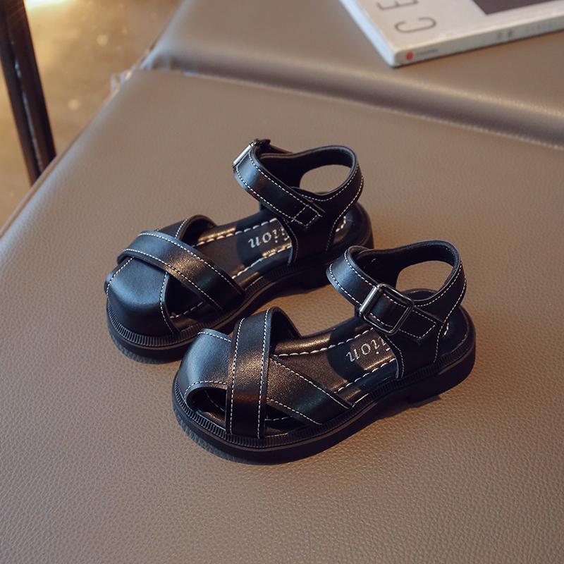 

Kids Beach Shoes Soild Color Soft Sole Girls Princess Shoes Hollowed-out 2025 Summer New Boys Sandals Non-slip Ins Trendy 22 чёрный