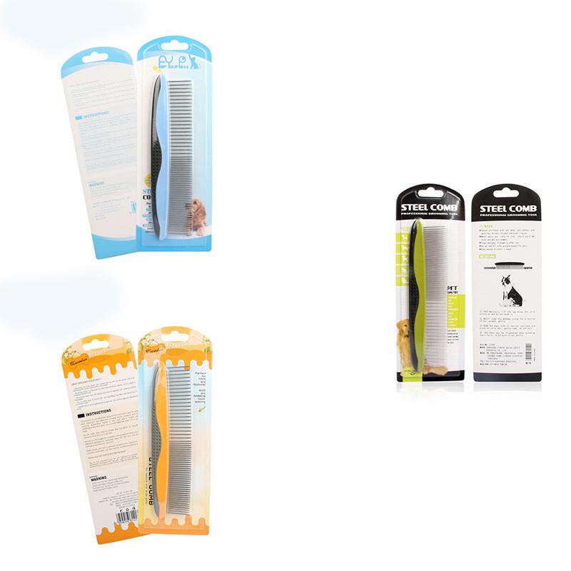 Pente de Grooming para Animais de Estimação com Cabo de Plástico Desembaraçador e Pente para Pulgas para Cães Verde Azul Laranja