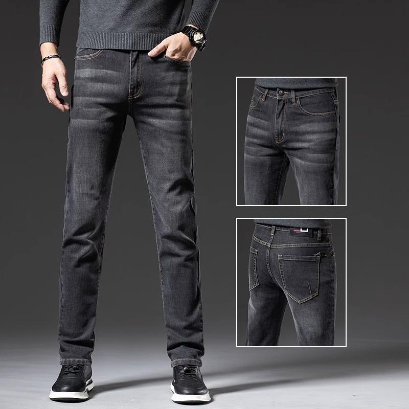 

Весна и осень зима новые мужские плюшевые/обычные джинсы облегающие прямые эластичные деловые универсальные длинные брюки 40