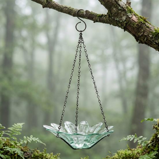 Hanging Metal Bird Feeder with Detachable Flower Bowl Weather-proof Outdoor Garden Patio Yard Bird Bath Watering Feeding Bowl