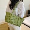 Foldable Hollow Out Weave Bag Large Capacity Beach Handbag Trendy Leather Woven Tote Bag  Girls