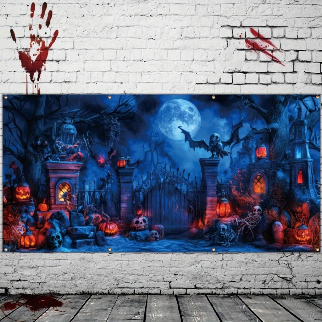 Halloween party garage banner - polyester material  bright colors  large outdoor festival decoration