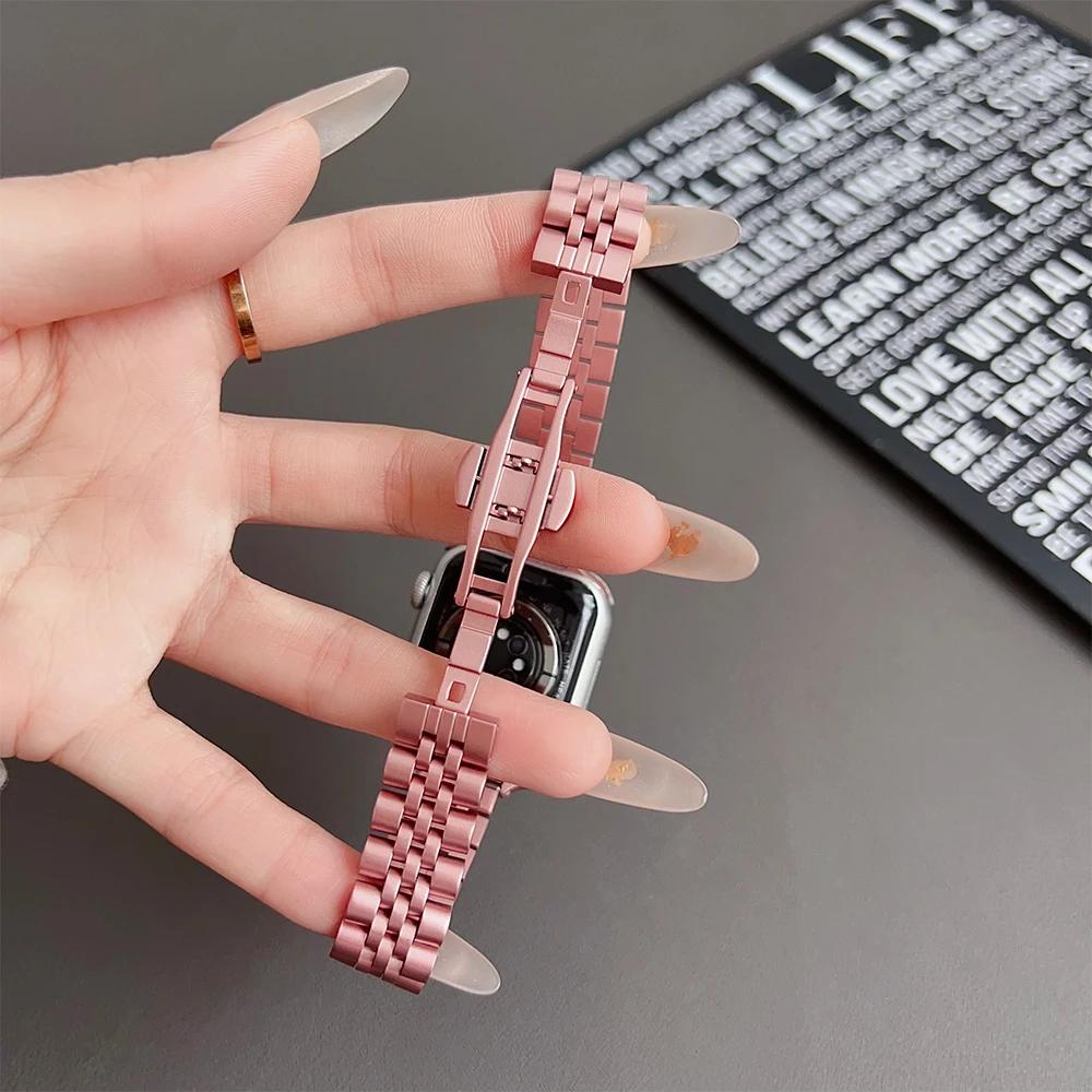 Women Slim Straps for Apple Watch Ultra 2 49mm 10 46mm 42mm Stainless Steel Band Iwatch Series 9 8 7 6 5 SE 41mm 40 45mm 44 38mm