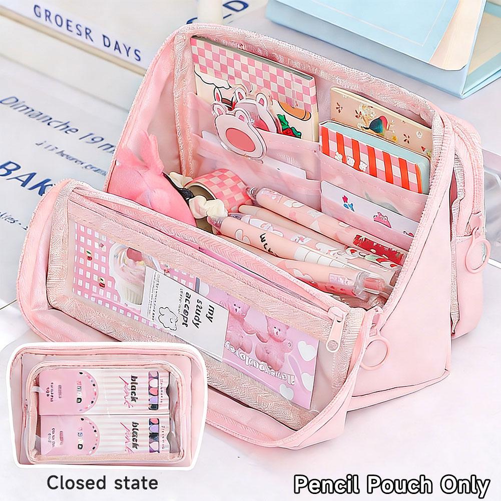 Large Capacity Transparent Pencil Case DIY Zipper Pen Bag 9 Layer Multi Function Students Stationery Storage Bag School Supplies
