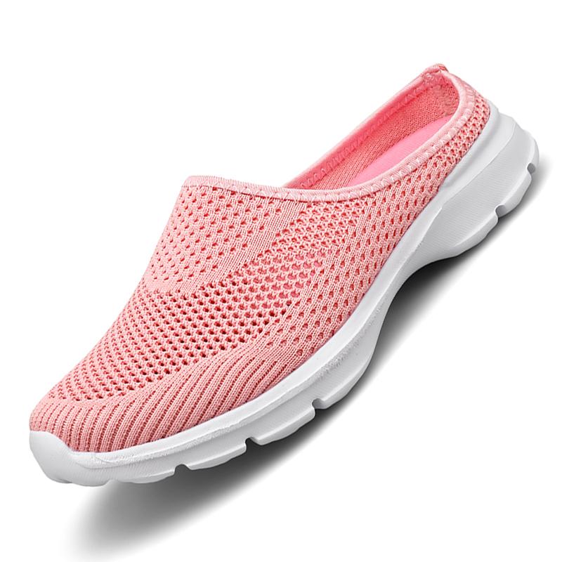 Unisex Slip-on Flats Round Toe Half Slippers Knitted Mesh Walking Shoes Lightweight Big Size 35-48 Leisure Shoes Anti-slip