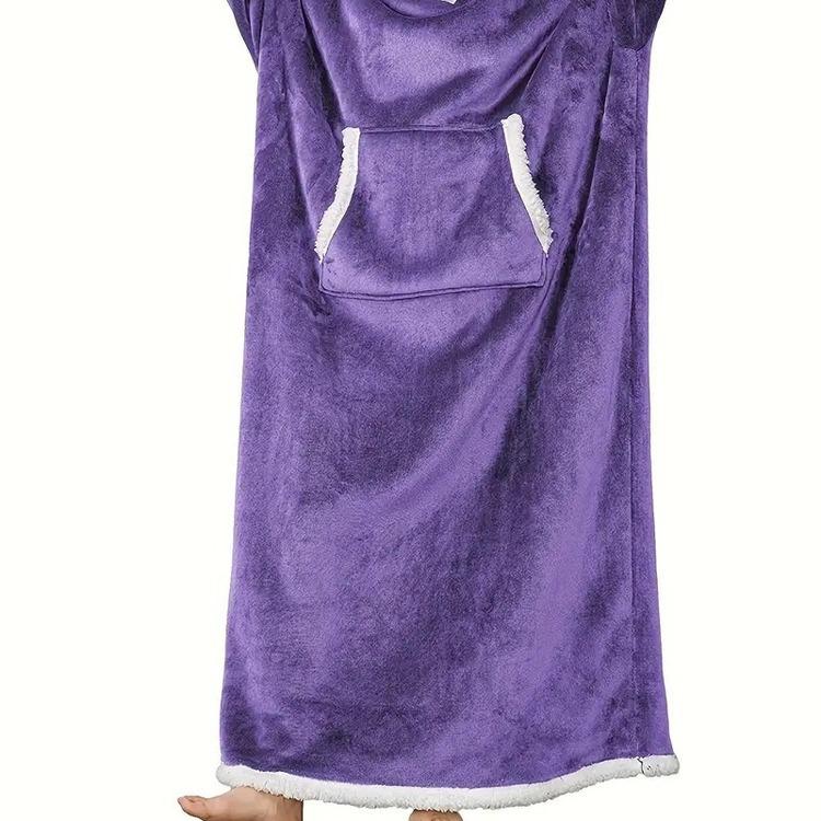 Halat Pătură cu Glugă de Flanel Extra Lung pentru Femei cu Buzunare Verticale