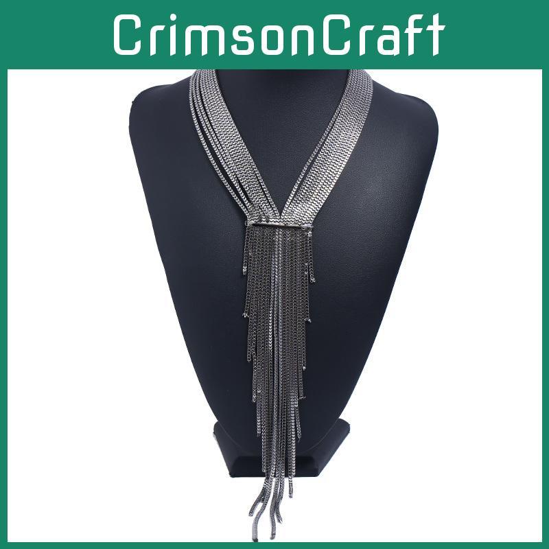 Stylish Tassel Necklace With Rhinestones And Layered Box Chain For Urban Fashion Fans