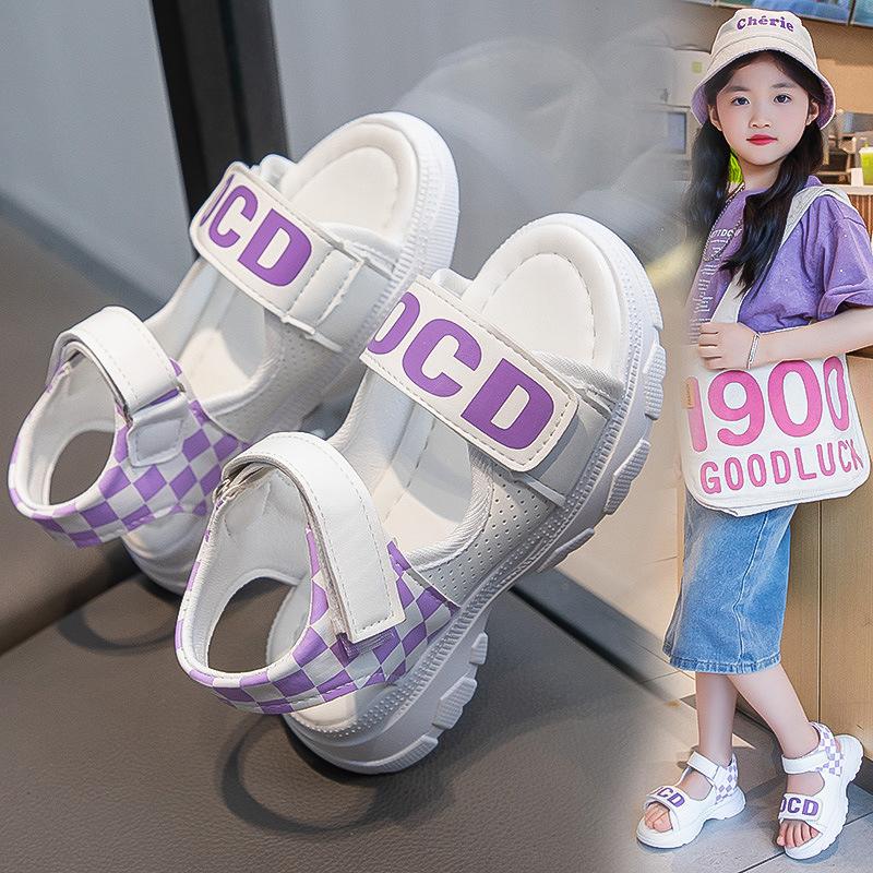 

Girls sandals summer 2025 new soft-soled open-toed sports children s beach shoes medium and older girls student shoes 37 фіолетовий