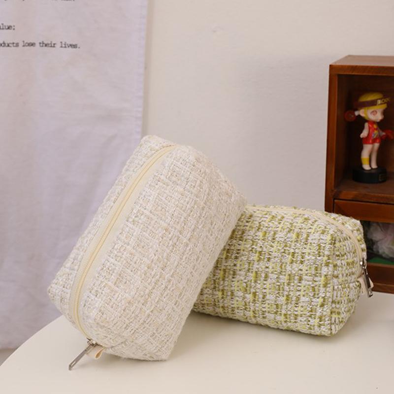 Black Canvas Plaid Travel Cosmetic Lipstick Storage Bag Cute Girls Makeup Handbags Organizer Stationery Pencil Cases Pouch Bag