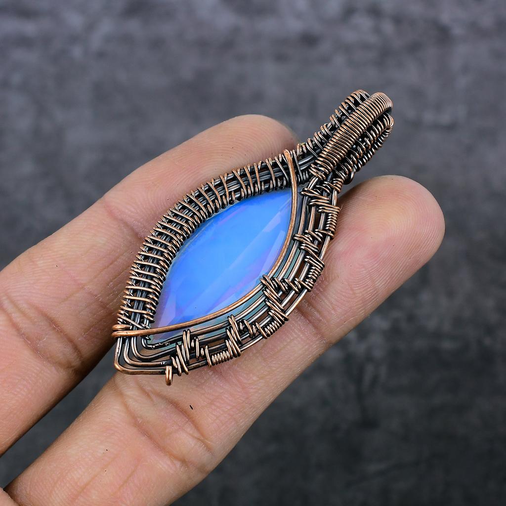 Milky Opal Handmade Copper Wire Wrap Jewelry Pendant 2.44" z0N17