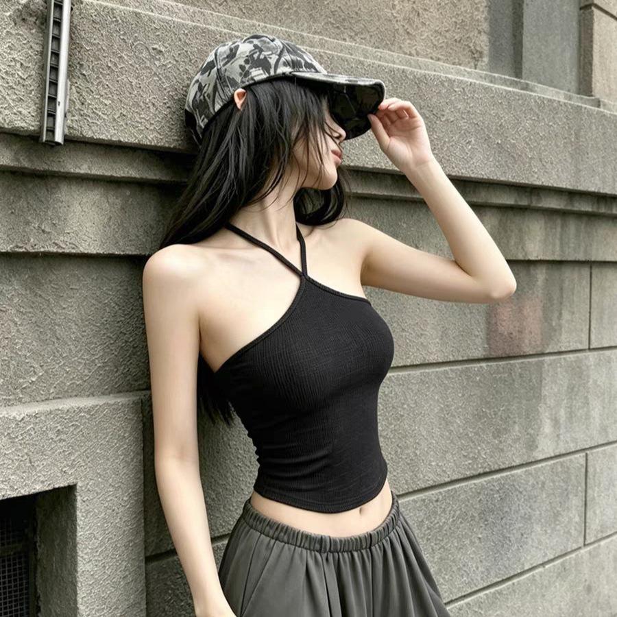#Summer new pure desire wind halter neck vest female slim and thin one-piece chest pad versatile top
