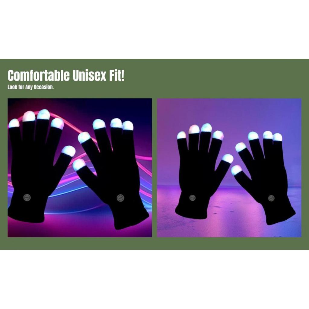 LED Gloves 7 Colors Glowing for Game Light Show Concert Halloween Costume