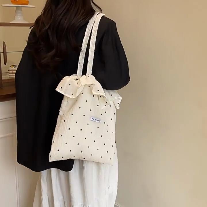 All-match Wave Point Chiffon Shoulder Bag Large Capacity Fairy Mesh Handbag Commuting Bag Korean Style Tote Bag Women KTY