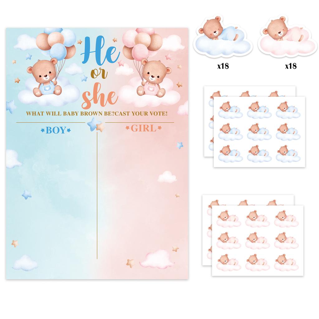 Baby Reveal Party Game Card Set - Gender Prediction & Baby Shower Activity Games for Birthday Party Including 'Baby Bingo'