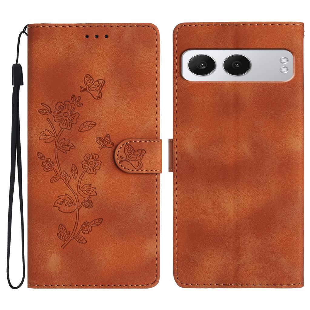 For OnePlus Nord 4 Case Leather Imprinted Flower Phone Cover Wallet with Wrist Strap