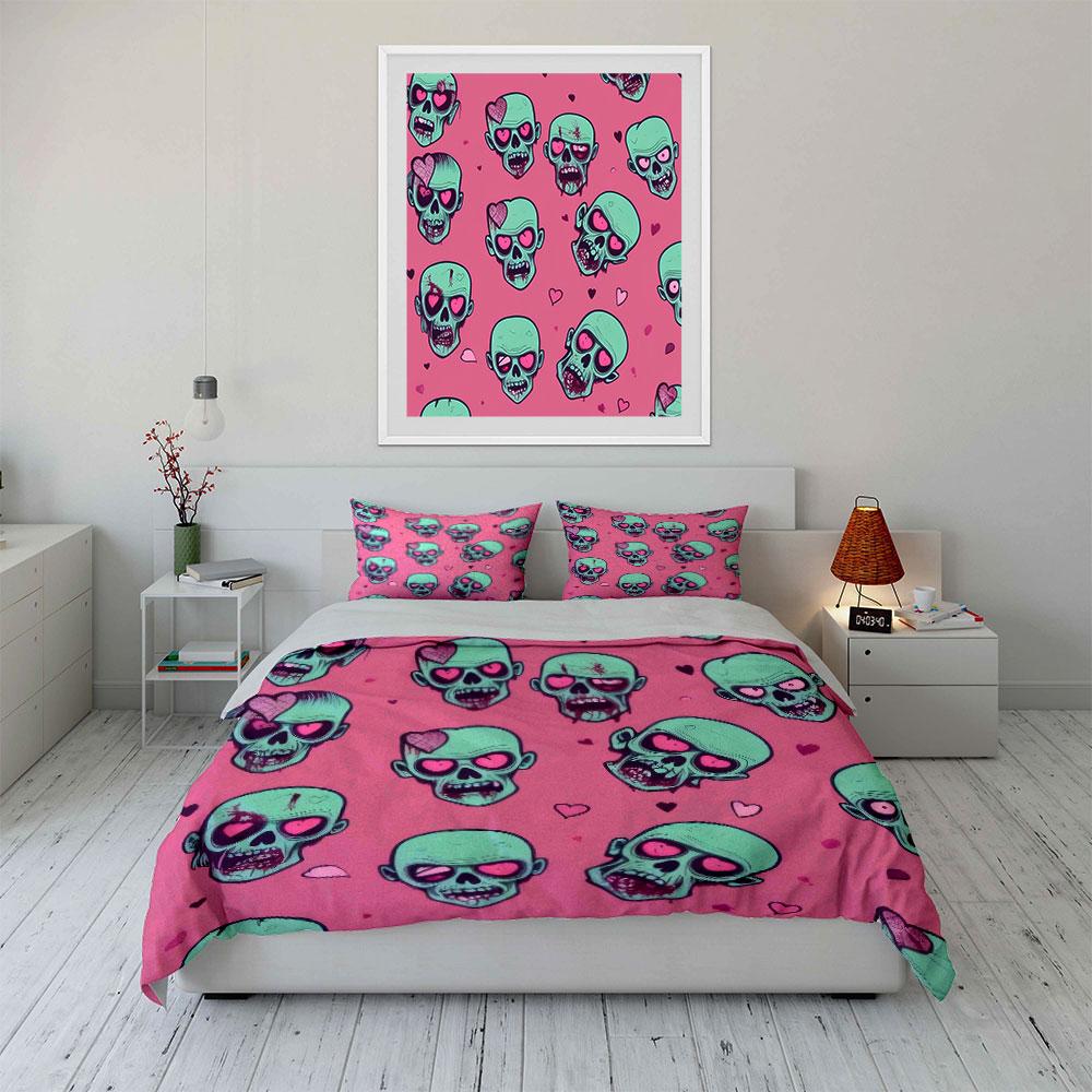 Zombie Heart Design Three-Piece Set Bedding Set With 1 Duvet Cover 2 Pillowcases Single Double King Queen, Gift