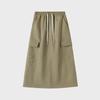 Women's American-Style A-Line High Waist Skirt with Pockets - Solid Color, Mid-Length, Slim Fit, Split Design for Spring/Summer 2025