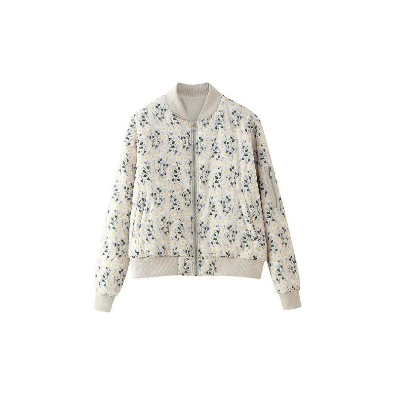 Womens Fashion Printed Warm Pilot Jacket Cotton Coat Casual Stand Collar Long Sleeve Winter Outerwear