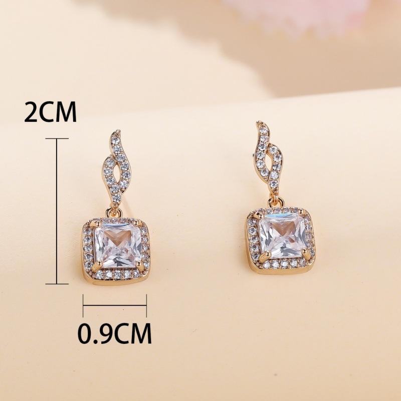 Champagne Gold Square Pendant Earrings Zircon Moissanite Earrings Earrings