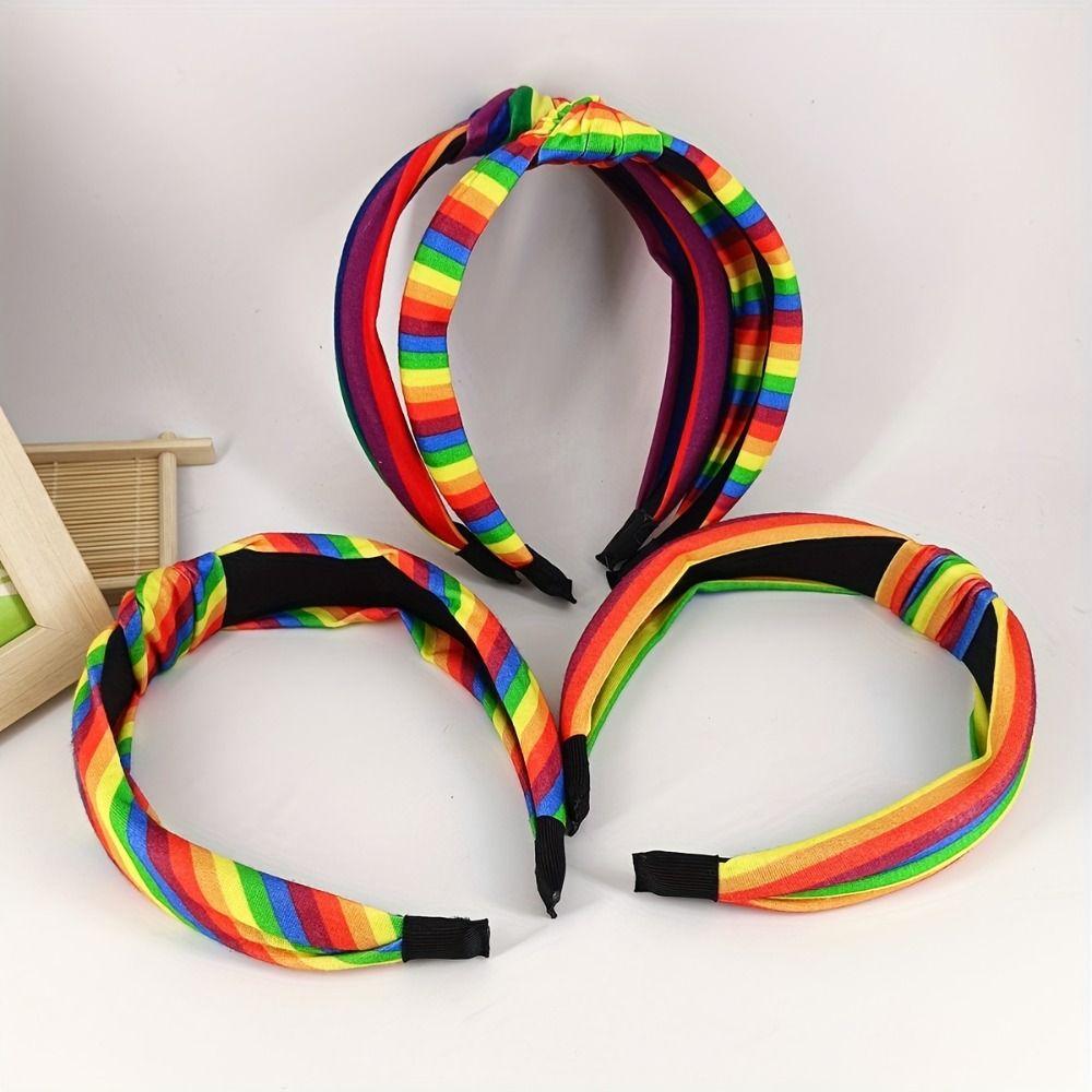 2Pcs Elegant Rainbow Striped Hair Hoop Festive Party Hair Accessory  For Celebrations and Events