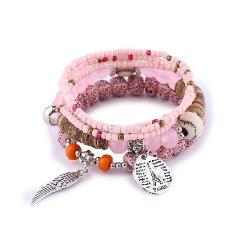 Bohemian Bracelet Leaf Ethnic Style Pendant Elastic Rope Beaded Multi-layer Bracelet