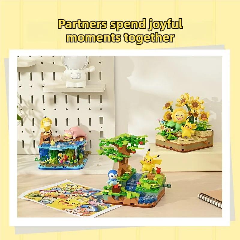 Pokémon Series Building Blocks Pikachu Psyduck Pogaman Cartoon Scene Model Bricks Collection Ornaments Kids Toys Holiday Gifts