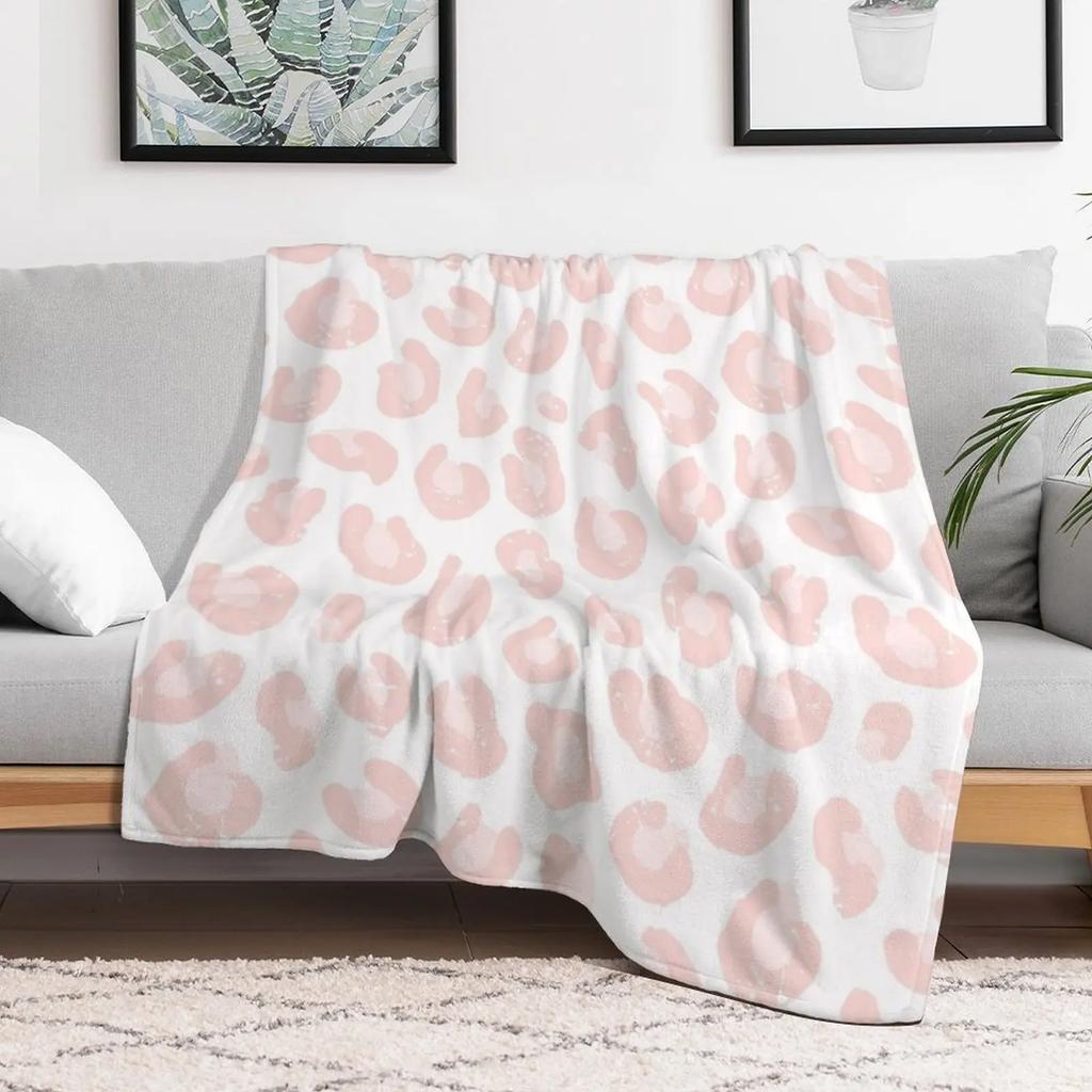 Leopard Print Pink and White Throw Blanket Spring Fall Cozy Throw Blanket for Couch