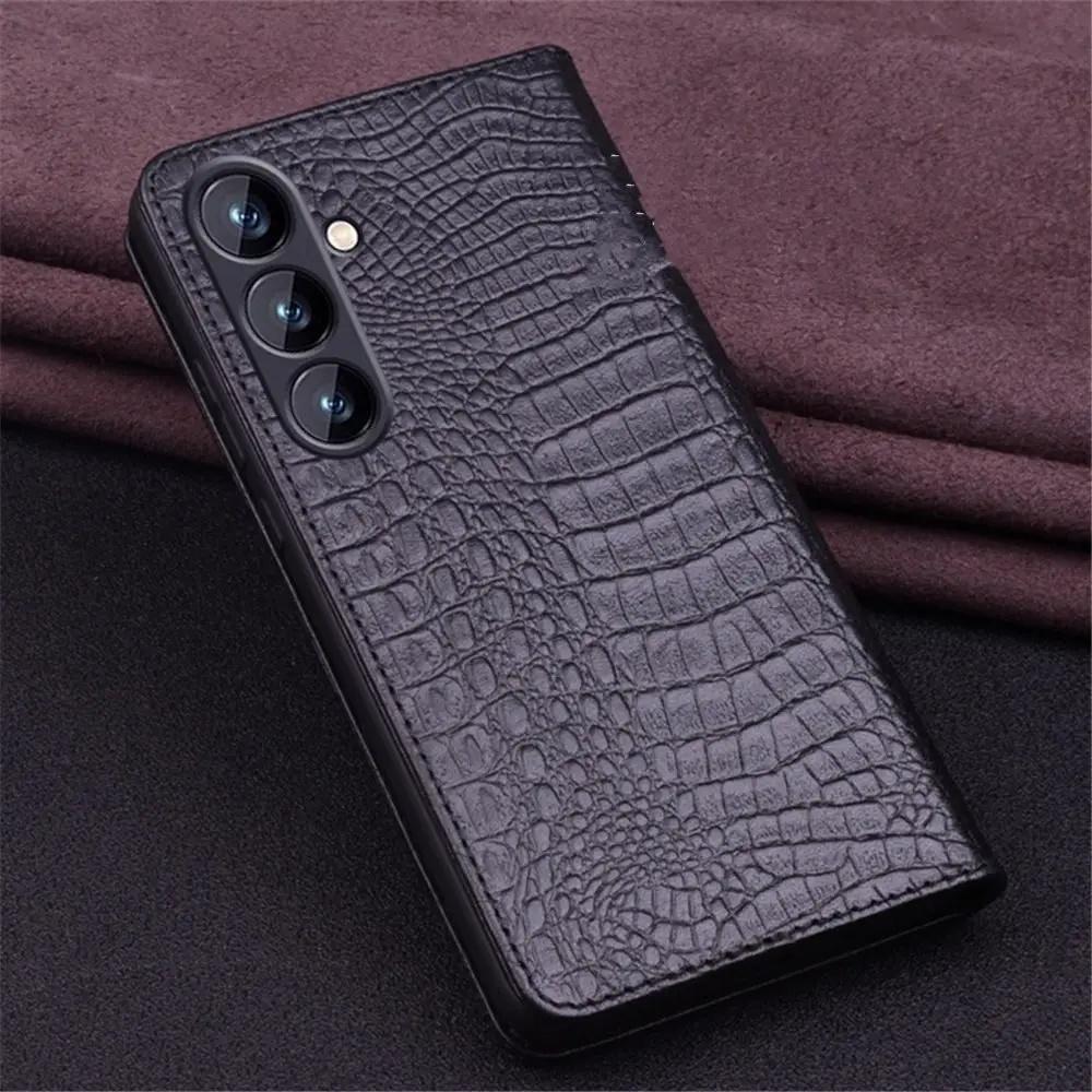 100% Echtes Leder Magnetische Klapphülle für Samsung Galaxy S24 S25 S24+ S25+ Plus Ultra Krokodil Rückseite Vollabdeckung