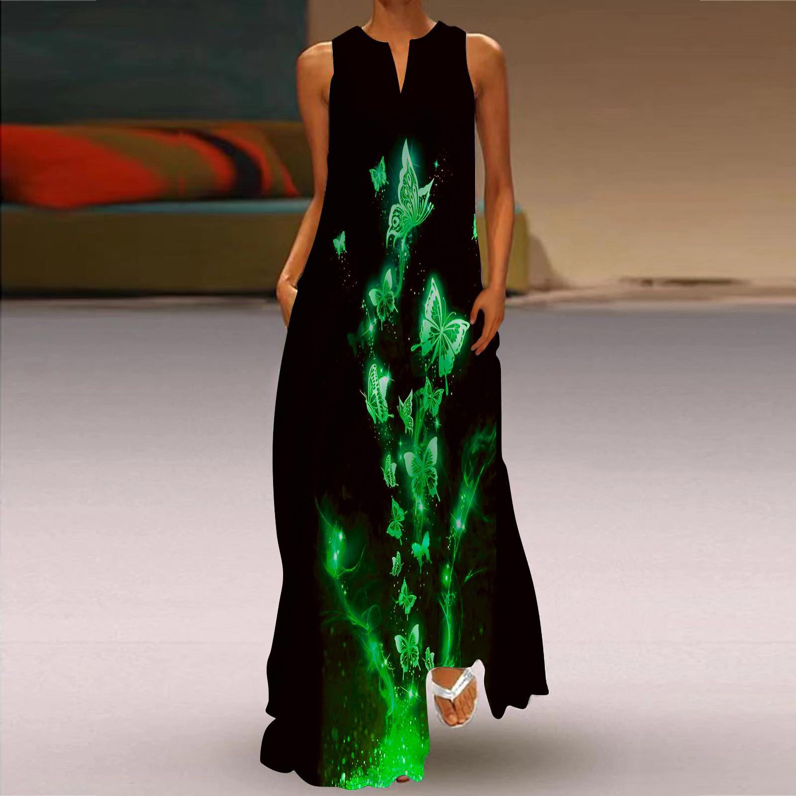 

Жен. Платье А-силуэта Макси Длинные рукава Без рукавов Флуоресцентный принт бабочки Осень/зима V-образный вырез Ретро Стиль Элегантный XXL зелёный