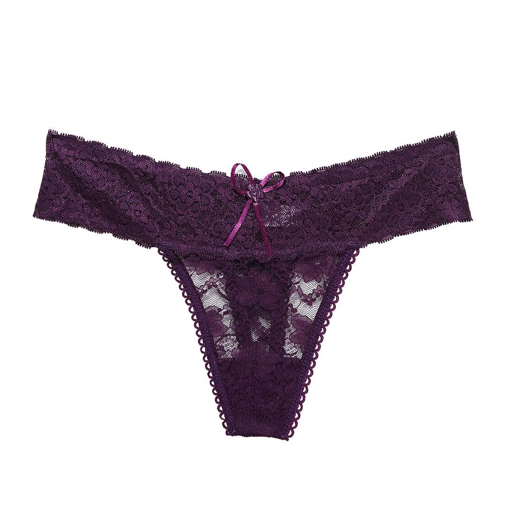 Plus Size Lace Mid-Waist Seamless Thong - Hollow Out Erotic Women's Panties 8018