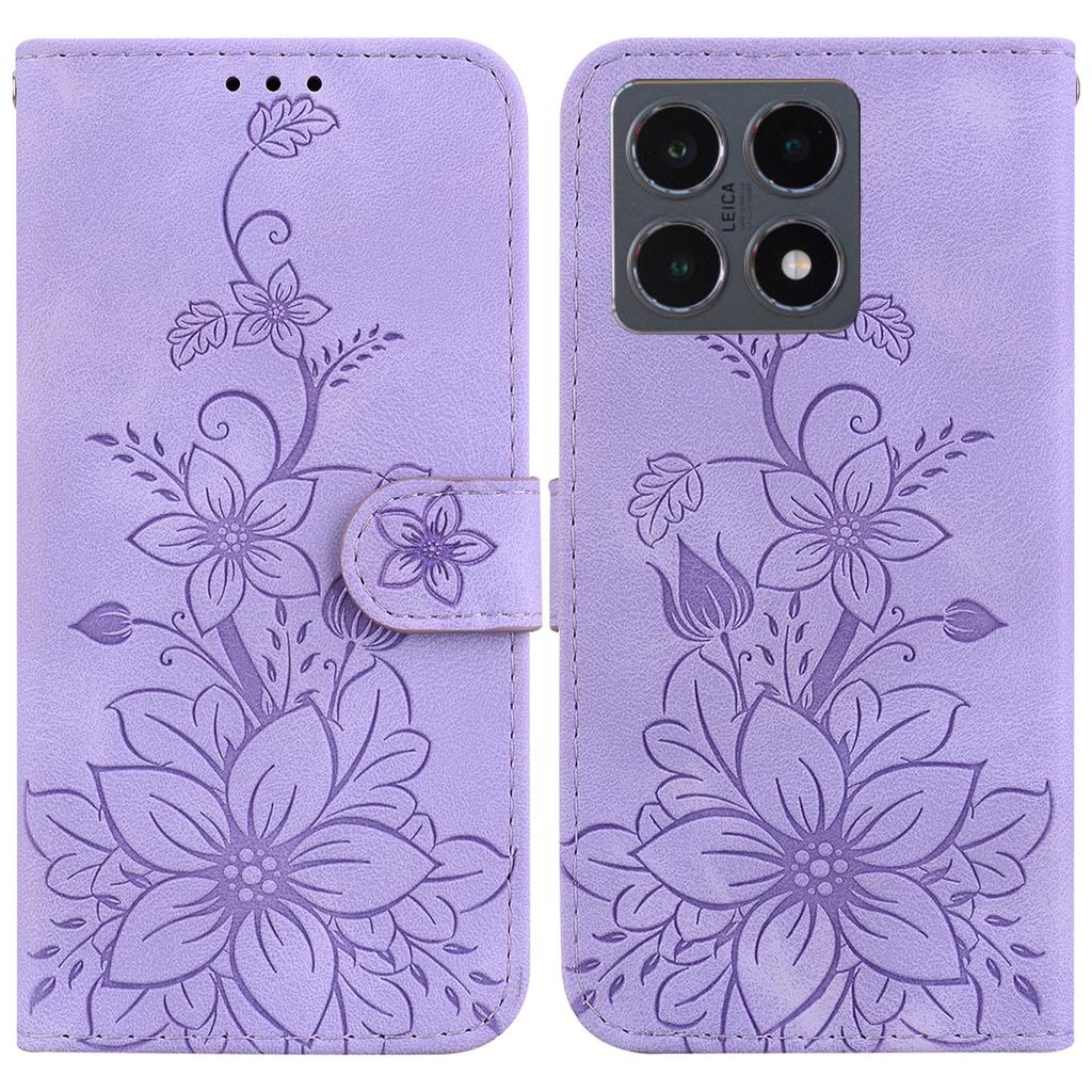 Pro Xiaomi 15T Stojánkové pouzdro Kožený kryt na telefon s potiskem lilií a poutkem na zápěstí