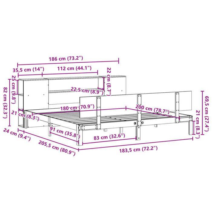 VidaXL Lit bibliothèque sans matelas 180x200 cm bois massif de pin 3322638
