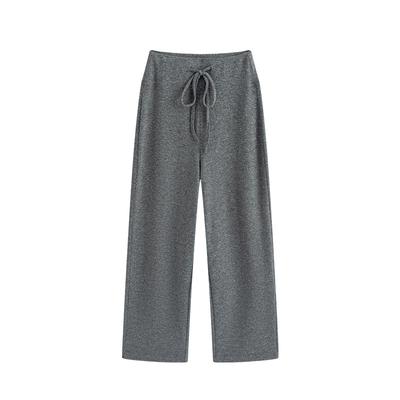 Gray Knitted Wide-leg Pants for Women In Spring and Autumn New High-waist Drooping Lazy Style Glutinous Rice Pants Casual Straight Trousers