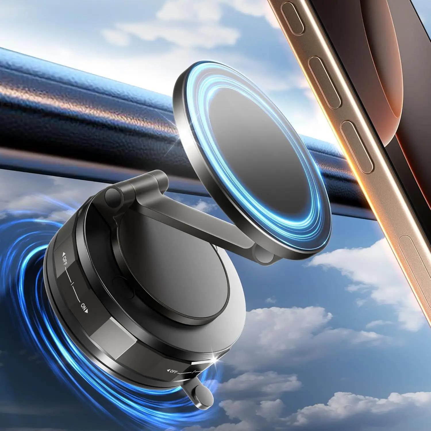 [N52 Magnetic Phone Holder] 360° Rotatable  Phone Holder |  Foldable Design, Vacuum Suction Cup | Perfect for Car Dashboard чёрный