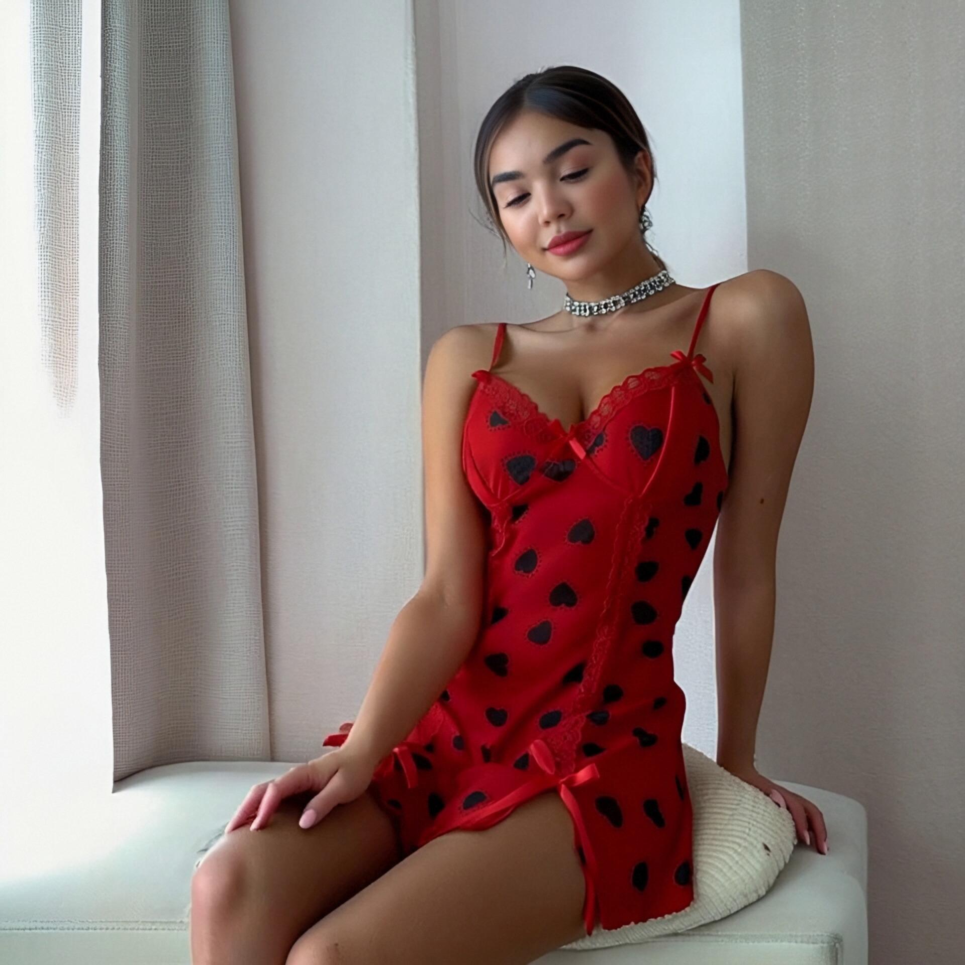 2026 new European and American style sexy pajamas set loungewear suspenders love women S красный