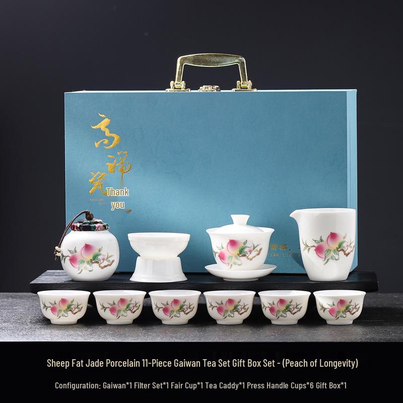 Luxury Jade White Porcelain Kung Fu Tea Set for Home or Office